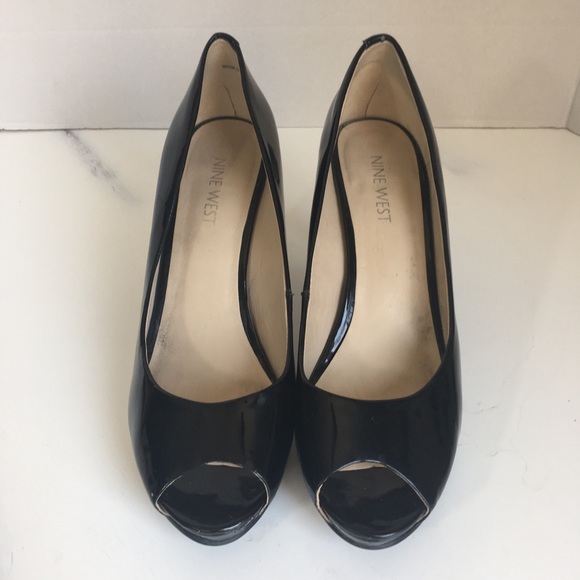 Nine West Sz 6.5M Peep Toe Black Patent Leather - Picture 4 of 8